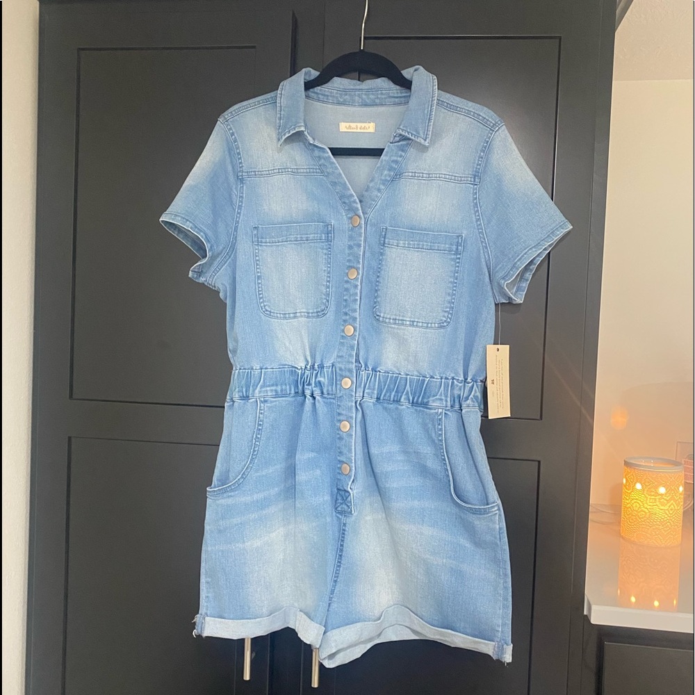 Altar’d state Denim Romper, large, brand new with tags